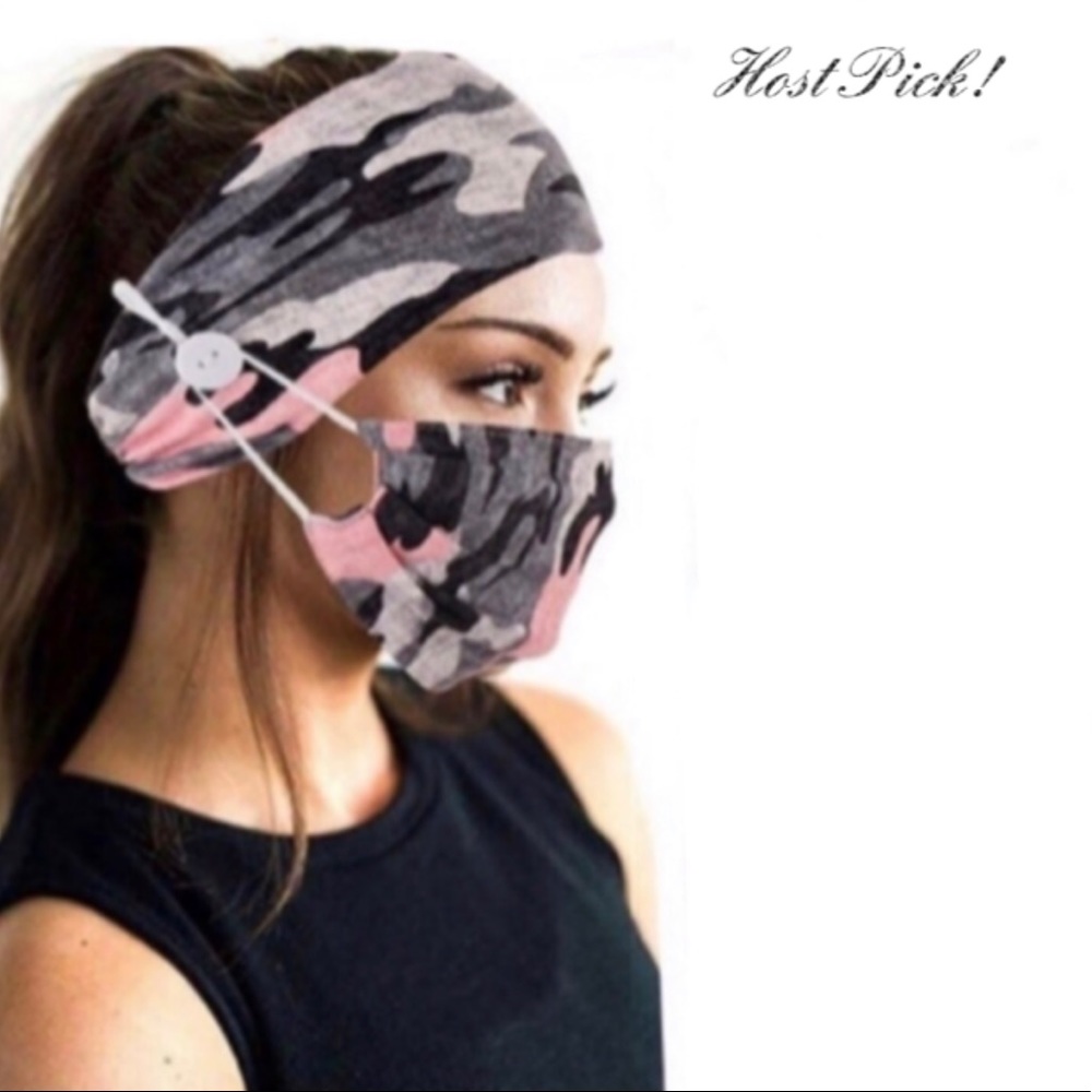 Brand New Face Mask & Headband Set Pink Camo - Picture 1 of 11